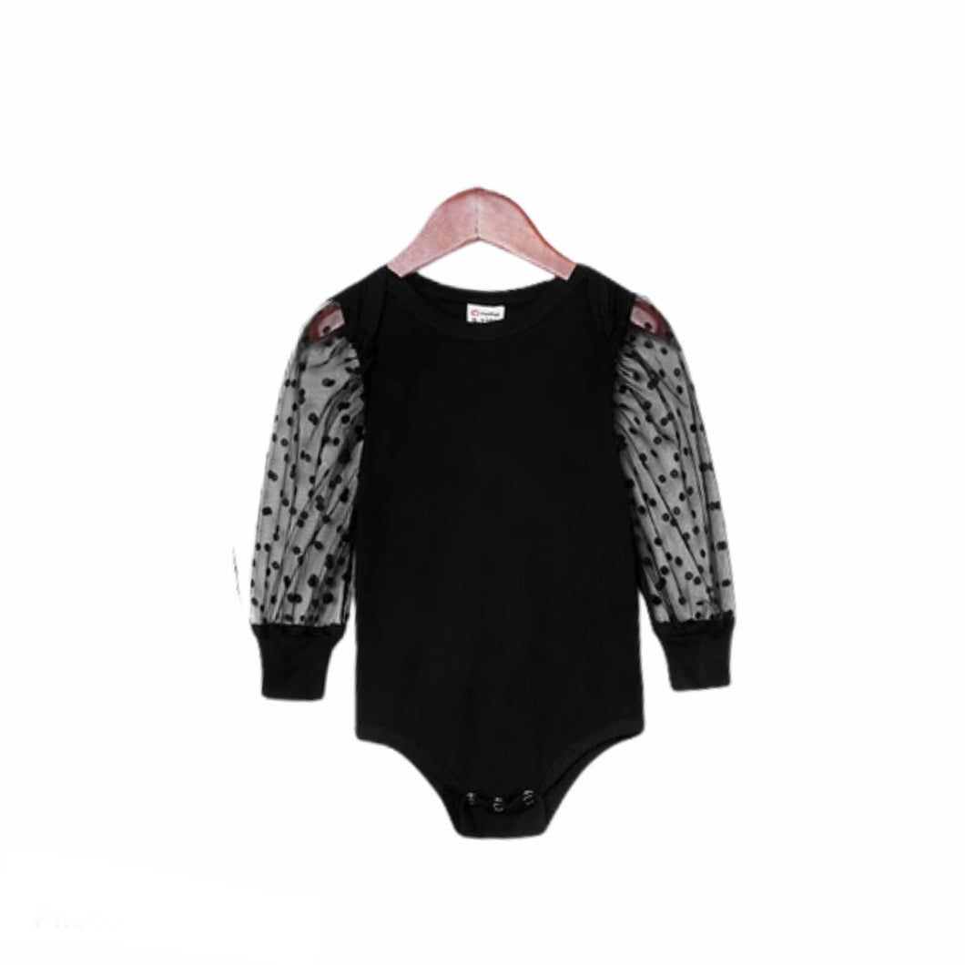 Mesh Puff Sleeve Black Bodysuit