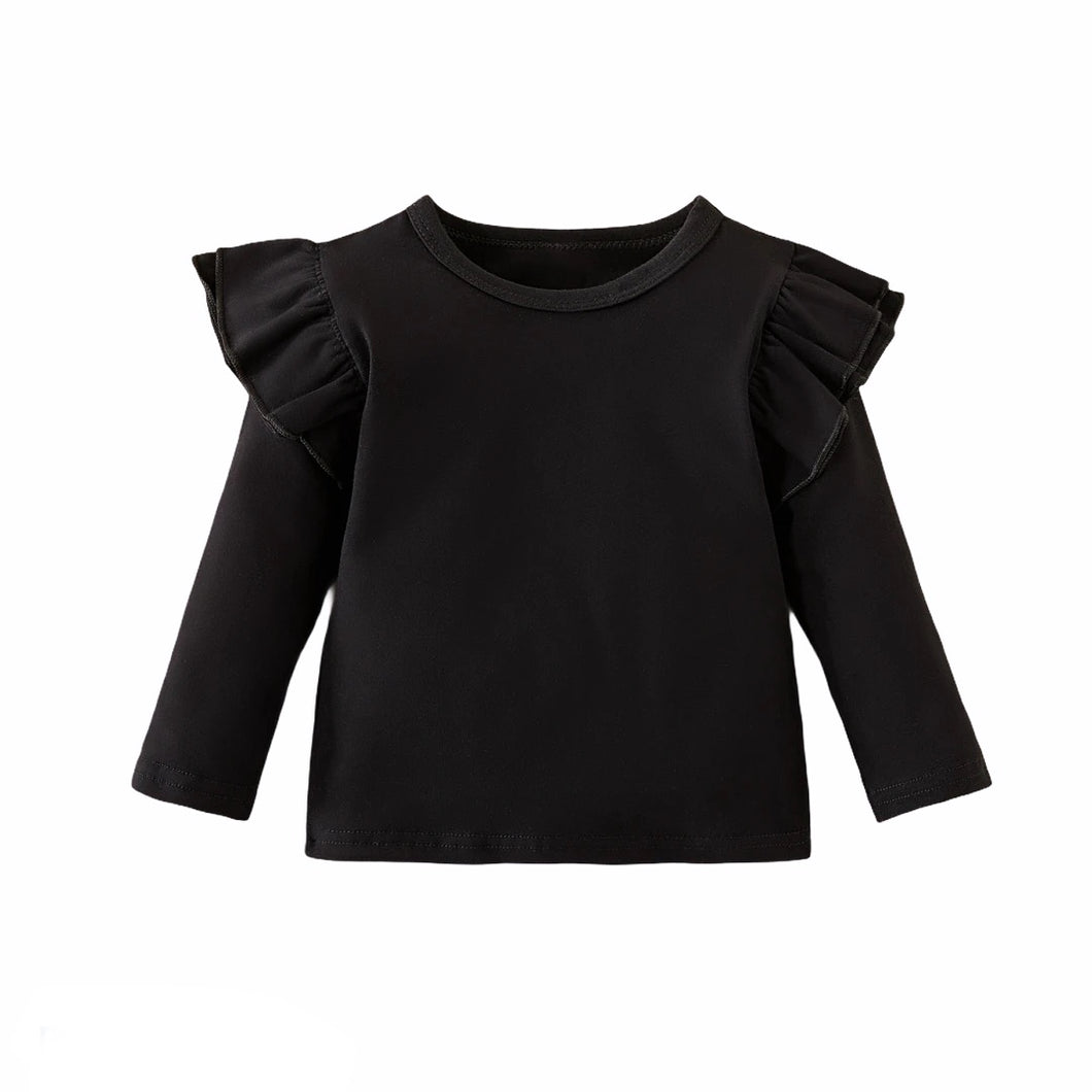 Black Flutter Long Sleeve Top